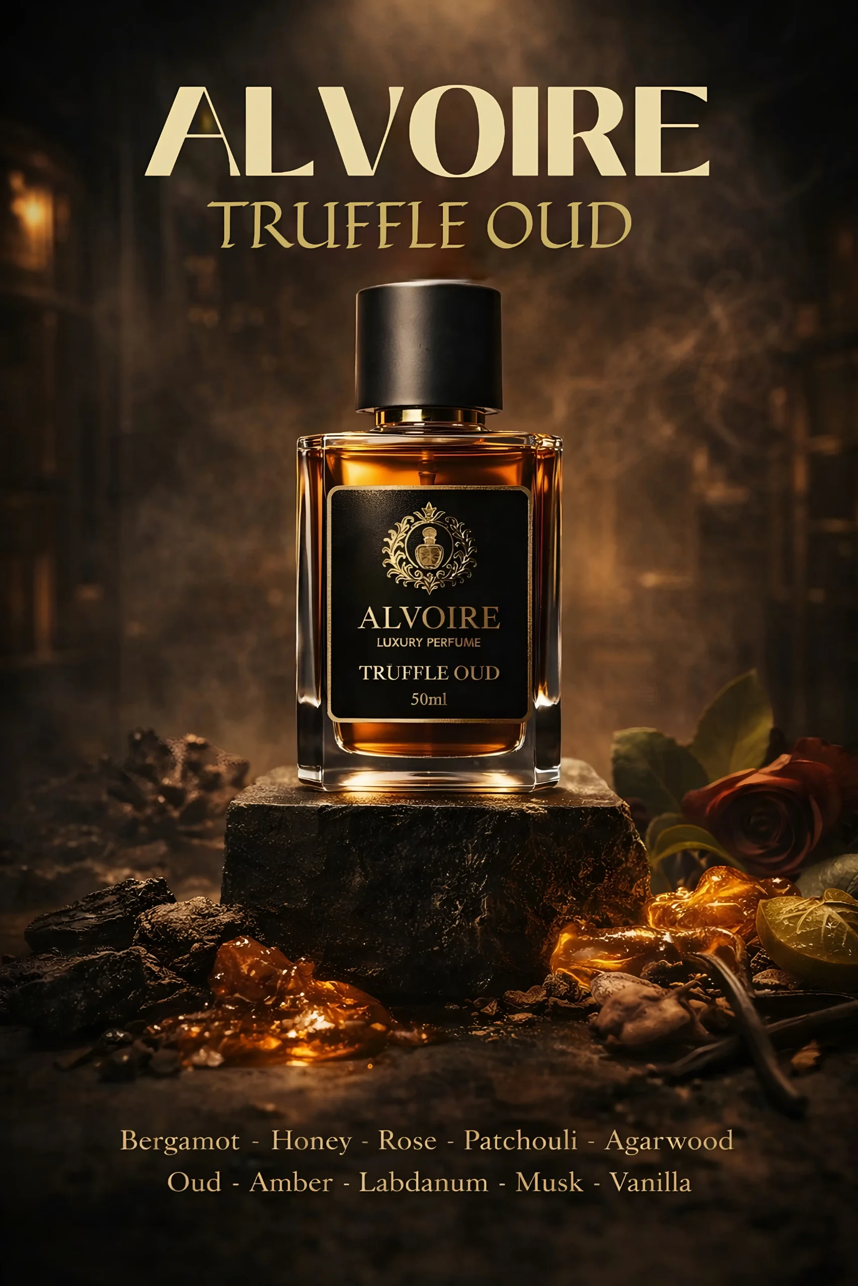 ALVOIRE TRUFFLE OUD Luxury Oud. Deep. Addictive. Unforgettable. A bold blend of oud, amber, honey, and vanilla crafted for those who command attention. Eau de Parfum (High Concentration) Long-Lasting Fragrance Unisex Luxury Scent Premium Ingredients